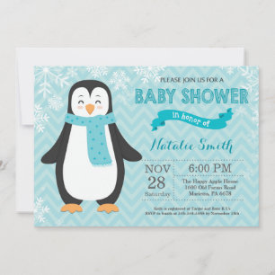 Winter Aqua Pinguin Baby Shower Einladung