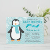 Winter-Aqua-Pinguin-Babyparty-Einladung Einladung (Stehend Vorderseite)