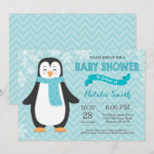 Winter-Aqua-Pinguin-Babyparty-Einladung Einladung (Vorne/Hinten)