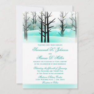 Winter Aqua Woodland Bäume Hochzeiten Einladungen