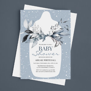 Winter Aquarell Baby Shower Einladung in Blau