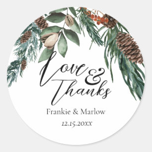 Winter Aquarell Grüne Pine Cone Berries Runder Aufkleber