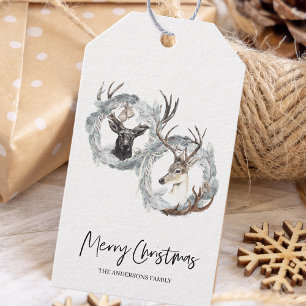 Winter-Aquarell-Hirsch-Kranz-Weihnachts-Geschenkan Geschenkanhänger