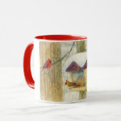 Winter-Aquarell-Kardinäle Tasse (Vorderseite Links)
