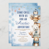 Winter Arctic Adventure 1st Birthday Animals Party Einladung (Vorne/Hinten)
