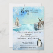 Winter Arctic Animal Baby Es ist kalte Außendusche Einladung (Vorderseite)