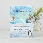 Winter Arctic Animal Geburtstag 1. erste Onederlan Einladung (Stehend Vorderseite)