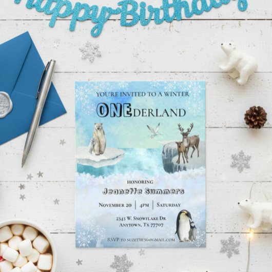 Winter Arctic Animal Geburtstag 1. erste Onederlan Flyer