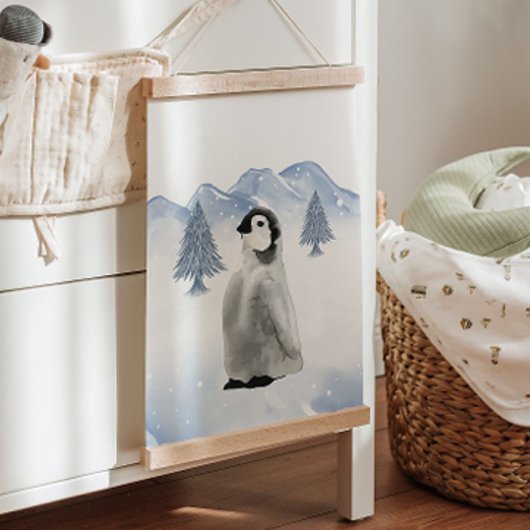 Winter Arctic Animal Pinguin Kinderzimmer Wanddeko Wandteppich Mit Holzrahmen