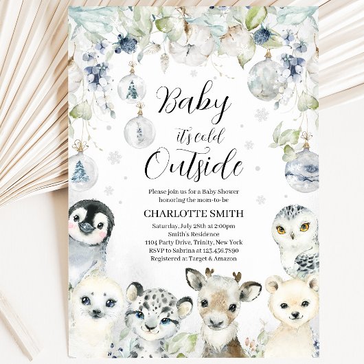 Winter Arctic Animals Baby Dusche Einladung