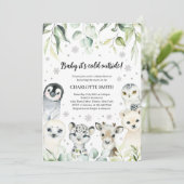 Winter Arctic Animals Baby Dusche Einladung (Stehend Vorderseite)