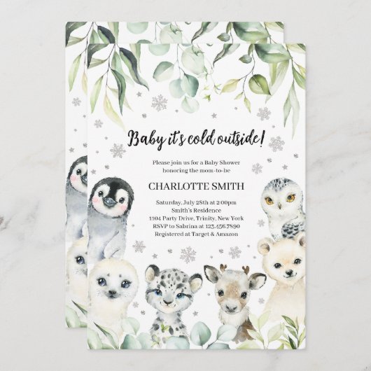 Winter Arctic Animals Baby Dusche Einladung (Vorne/Hinten)