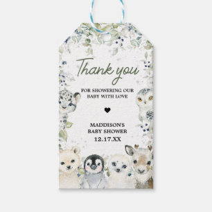 Winter Arctic Animals Baby Shower Fevor Tags Geschenkanhänger