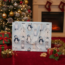 Winter Arctic Animals Cute Penguin & Polar Bear Große Geschenktüte