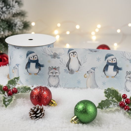 Winter Arctic Animals Cute Polar Animals Christmas Satinband