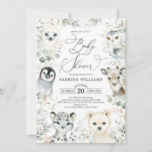 Winter Arctic Animals Gender Neutral Babyshower Einladung (Vorderseite)