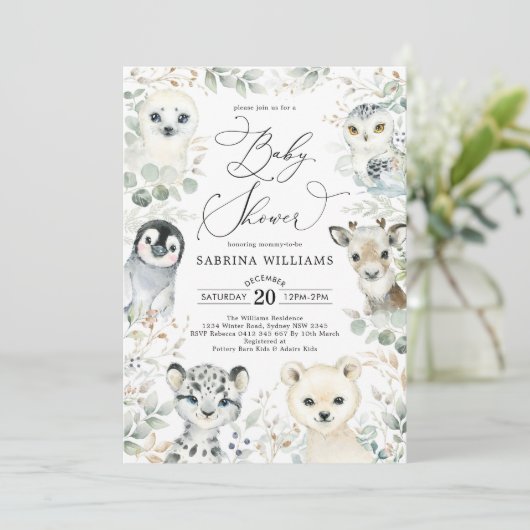 Winter Arctic Animals Gender Neutral Babyshower Einladung (Stehend Vorderseite)