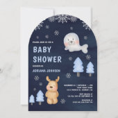 Winter Arctic Animals Navy Blue Baby Shower Einladung (Vorderseite)