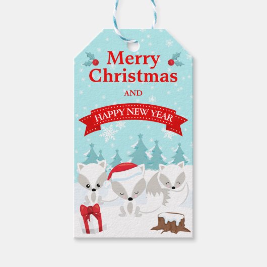 Winter Arctic Foxes Schneeerlebnis Frohe Weihnacht Geschenkanhänger (Vorderseite)