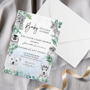 Winter-Arktis-Tiere Baby Shower Aquarell  Einladung