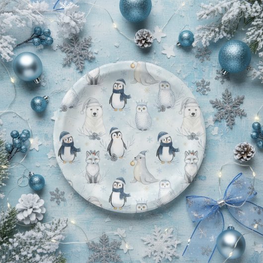 Winter-Arktis-Tiere Süßer Pinguin & Eisbär Pappteller