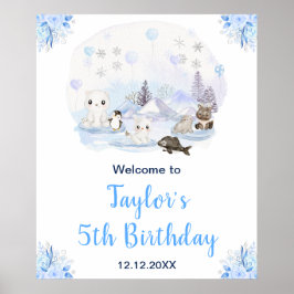 Winter Arktische Tiere Geburtstag Willkommen Poster
