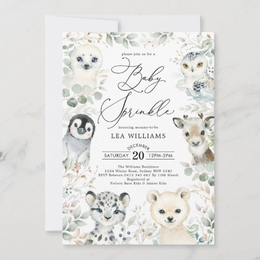 Winter Arktische Tiere Geschlecht Neutral Baby Spr Einladung (Vorderseite)