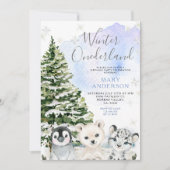 Winter Arktische Tiere Onederland Geburtstag Einladung (Vorderseite)