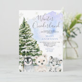 Winter Arktische Tiere Onederland Geburtstag Einladung (Stehend Vorderseite)