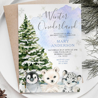 Winter Arktische Tiere Onederland Geburtstag Einladung