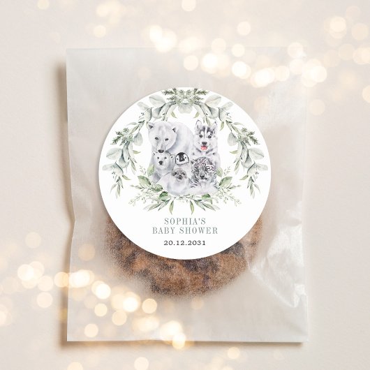 Winter Artic Animals Holiday Baby Dusche Runder Aufkleber