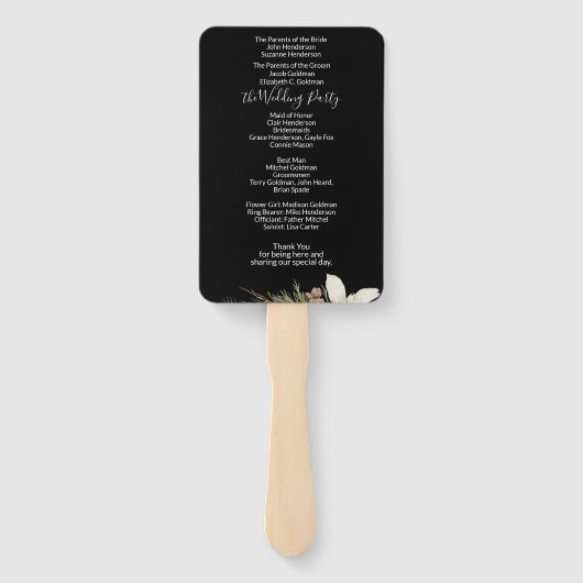 Winter auf Black Elegant Script Hochzeitsprogramm Fächer (Rückseite)