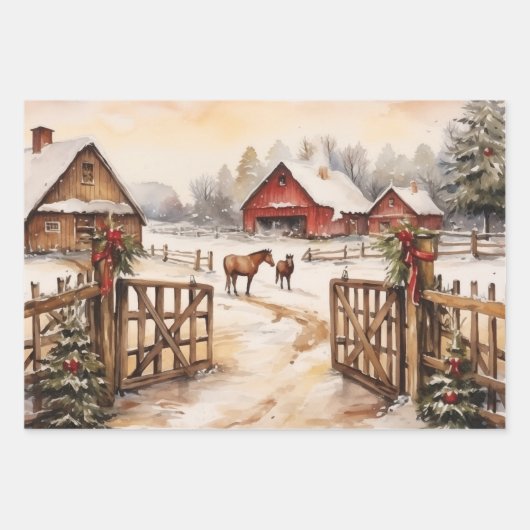 Winter auf dem alten, gepflegten Bauernhof Geschenkpapier Set (Vorderseite 3)