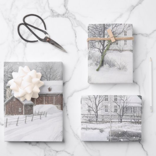 Winter auf dem Bauernhof Geschenkpapier Set (Vorderseite)