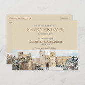 Winter auf Schloss Windsor Hochzeit retten Datum Ankündigungspostkarte (Vorne/Hinten)