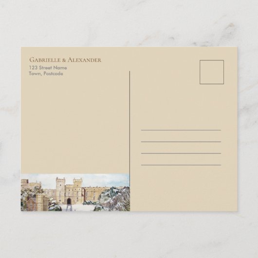 Winter auf Schloss Windsor Hochzeit retten Datum Ankündigungspostkarte (Rückseite)