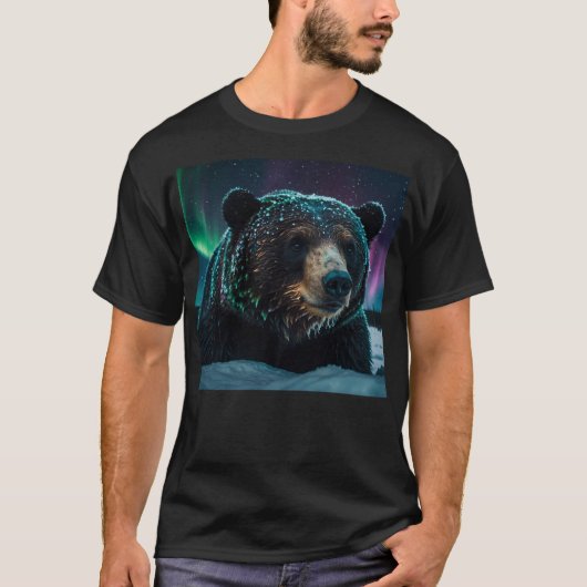 Winter Aurora & Black Bären Wildlife Design T-Shirt (Vorderseite)
