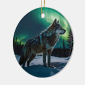 Winter Aurora & Timber Wolf Wildlife Design Keramik Ornament (Links)