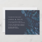 Winter Azure | Blaue Botanische Hochzeit Einladung (Vorderseite)