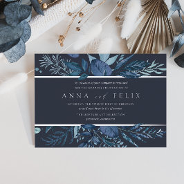 Winter Azure | Blaue Botanische Hochzeit Folieneinladung