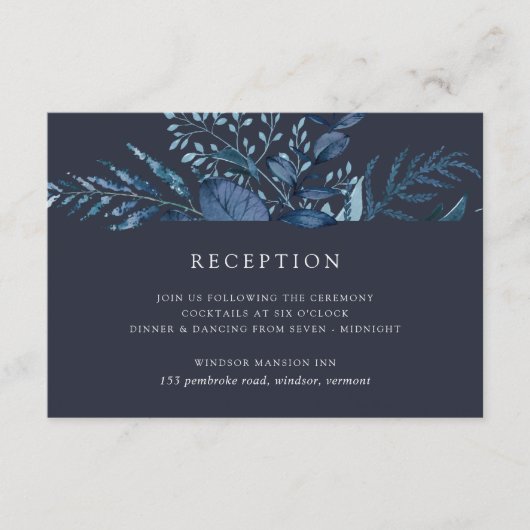 Winter Azure | Blaue botanische Hochzeitsempfehlun Begleitkarte (Vorderseite)