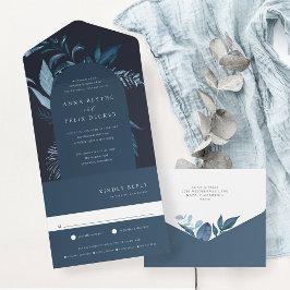 Winter Azure Blue Botanical Arch Wedding All In One Einladung