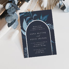 Winter Azure Blue Botanical Arch Wedding Folieneinladung