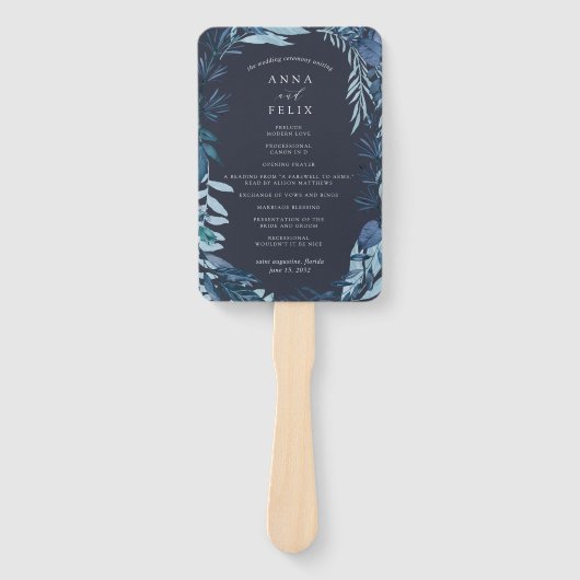 Winter Azure Blue Botanical Wedding Program Fächer (Vorderseite)