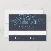 Winter Azure Blue Botanical Wedding RSVP Karte (Vorderseite)