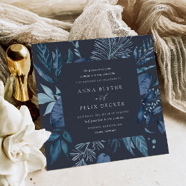 Winter Azure | Blue Square Botanical Frame Wedding Einladung