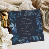 Winter Azure | Blue Square Botanical Frame Wedding Einladung