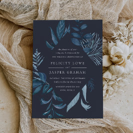 Winter Azure | Blue Watercolor Foliage Wedding Einladung