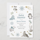 Winter Baby Animals Baby Boy Dusche Einladung (Vorderseite)