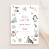 Winter Baby Animals Baby Girl Dusche Einladung